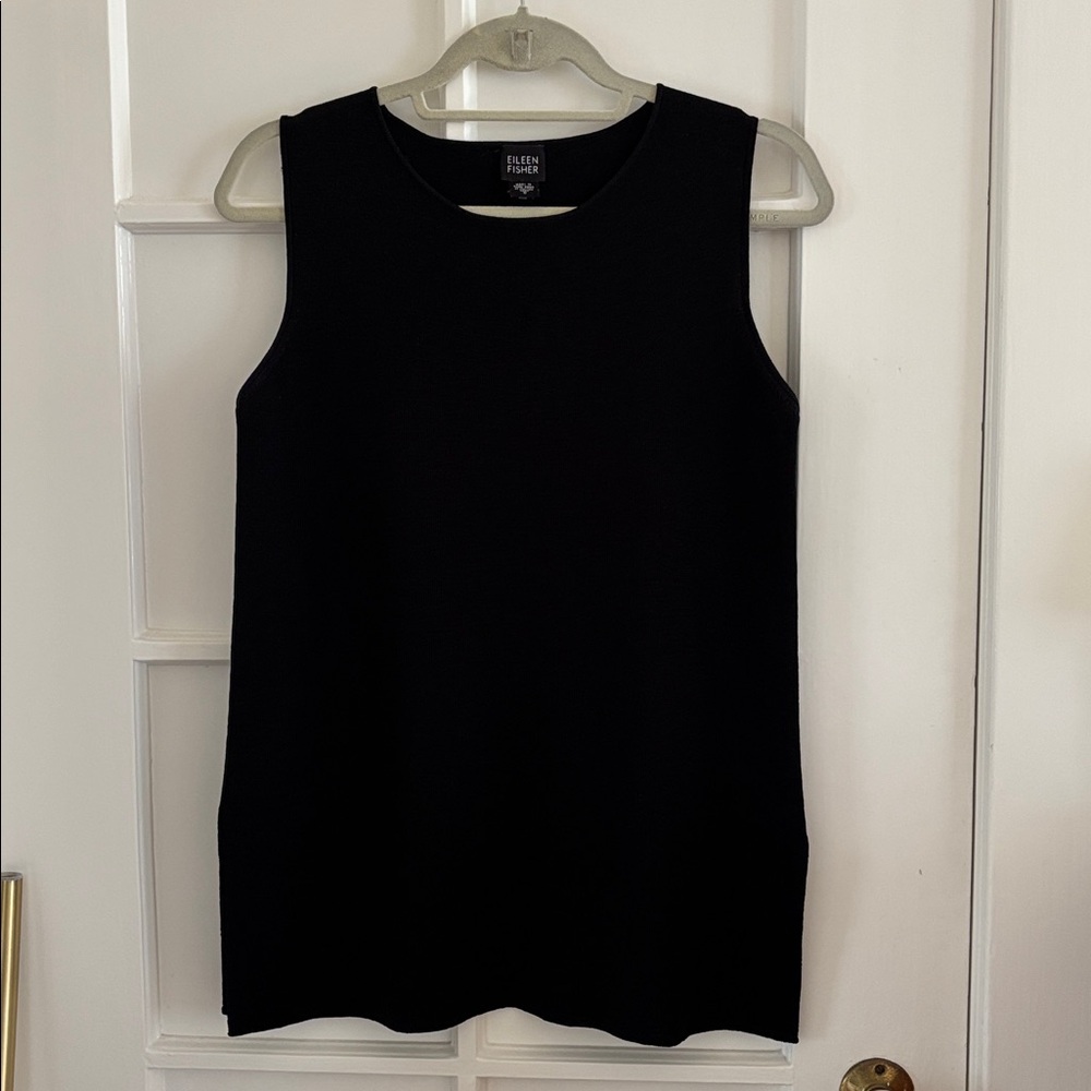 EILEEN FISHER WOMEN'S 27"LONG SLEEVELESS TUNIC TOP ,BLACK,S-SMALL